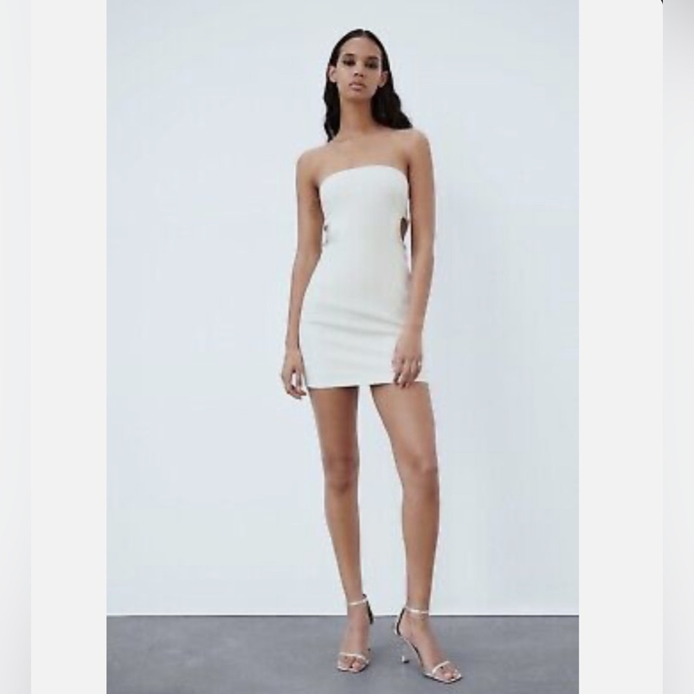 NWT Zara Strapless Mini Dress with Rhinestone Cutouts Size M